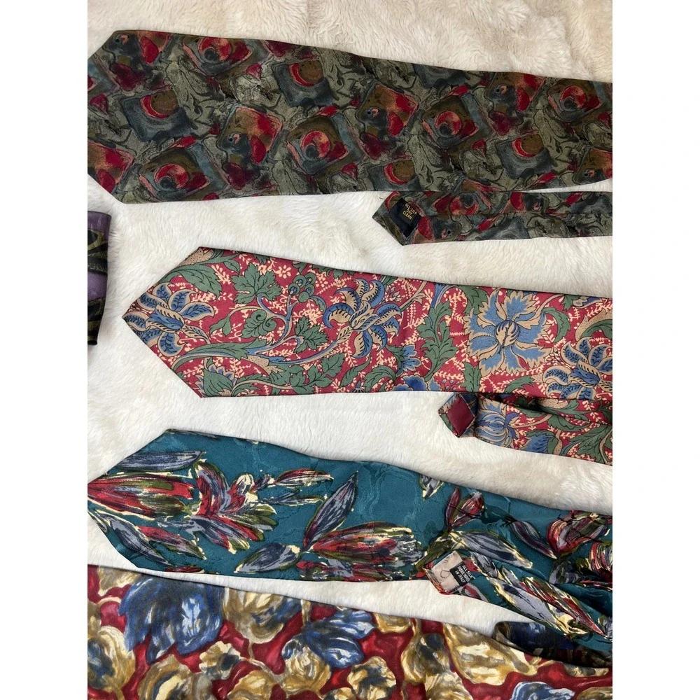 Vintage Mens Silk Necktie Lot Christian Dior Bugatti Floral Geometric Multi OS